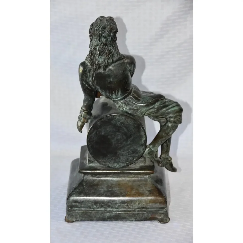 Maitland-Smith Patinated Bronze Figural Sculpture Mantel Clock
